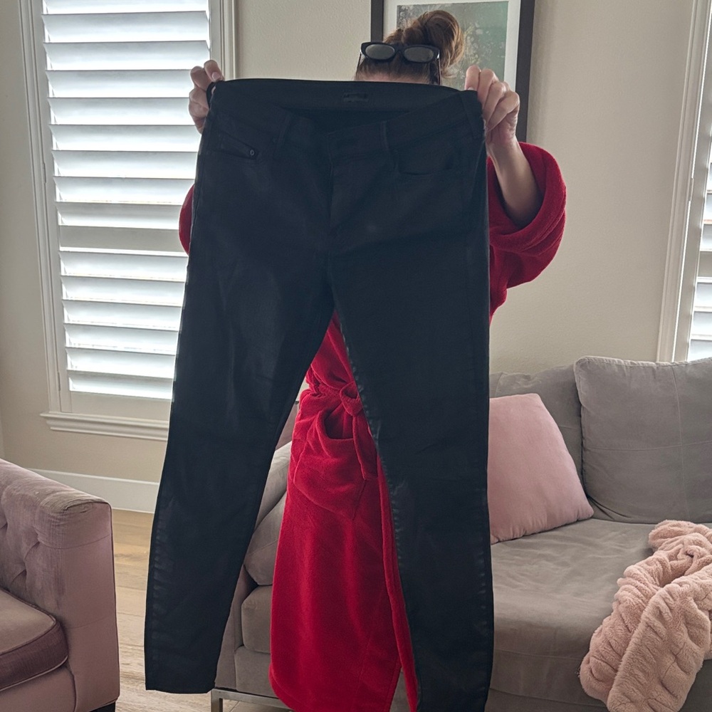 MOTHER Straight Leg Jeans in Coated Black
